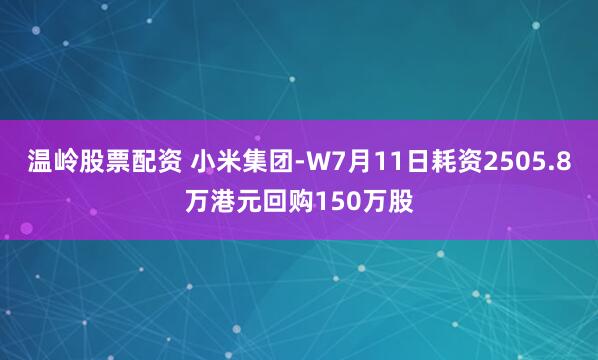 温岭股票配资 小米集团-W7月11日耗资2505.8万港元回购150万股